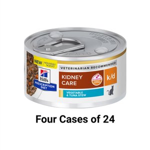 Hill's Prescription Diet k/d Kidney Care Vegetable & Tuna Stew Wet Cat Food, 2.9-oz, case of 24, bundle of 4