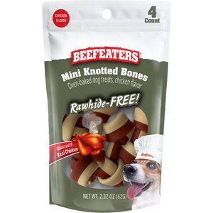 Beefeaters Chicken Mini Knotted Rawhide Free Bone Dog Treat, 2.32-oz bag, case of 12