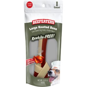 Beefeaters Large Knotted Chicken Rawhide Free Bone Dog Treat, 2.32-oz bag, case of 12