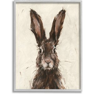 Stupell Industries European Hare Portrait Painting Small Pet Wall Décor, Gray Framed, 16 x 1.5 x 20-in