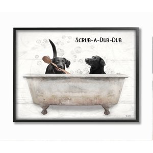 Stupell Industries Scrub a Dub Dub Dog Wall Décor, Black Framed, 24 x 1.5 x 30-in