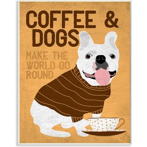 Stupell Industries Coffee & Dogs Phrase French Bulldog Café Dog Wall Décor, Wood, 13 x 0.5 x 19-in