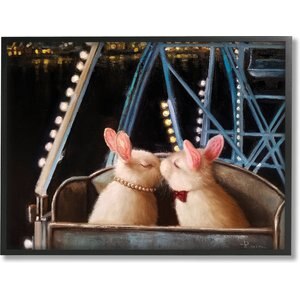 Stupell Industries Rabbit Couple Romantic Ferris Wheel Kiss Small Pet Wall Décor, Black Framed, 11 x 1.5 x 14-in