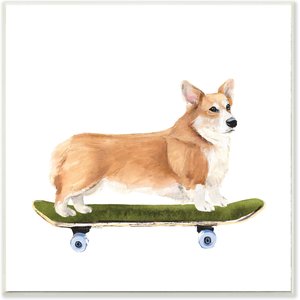 Stupell Industries Playful Corgi Pet Dog on Green Skateboard Dog Wall Décor, Wood, 12 x 0.5 x 12-in 