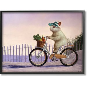 Stupell Industries Bunny Rabbit on Bike by Nautical Beach Small Pet Wall Décor, Black Framed, 11 x 1.5 x 14-in