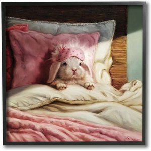 Stupell Industries Bunny Rabbit Resting in Bed Small Pet Wall Décor, Black Framed, 12 x 1.5 x 12-in