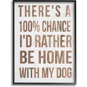 Stupell Industries 100% I'd Rather Be Home Dog Wall Décor, Black Framed, 24 x 1.5 x 30-in