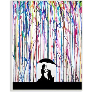 Stupell Industries Melting Colors Rainbow Rain Drops Umbrella Dog Silhouette Wall Decor, Wood, 13 x 0.5 x 19-in