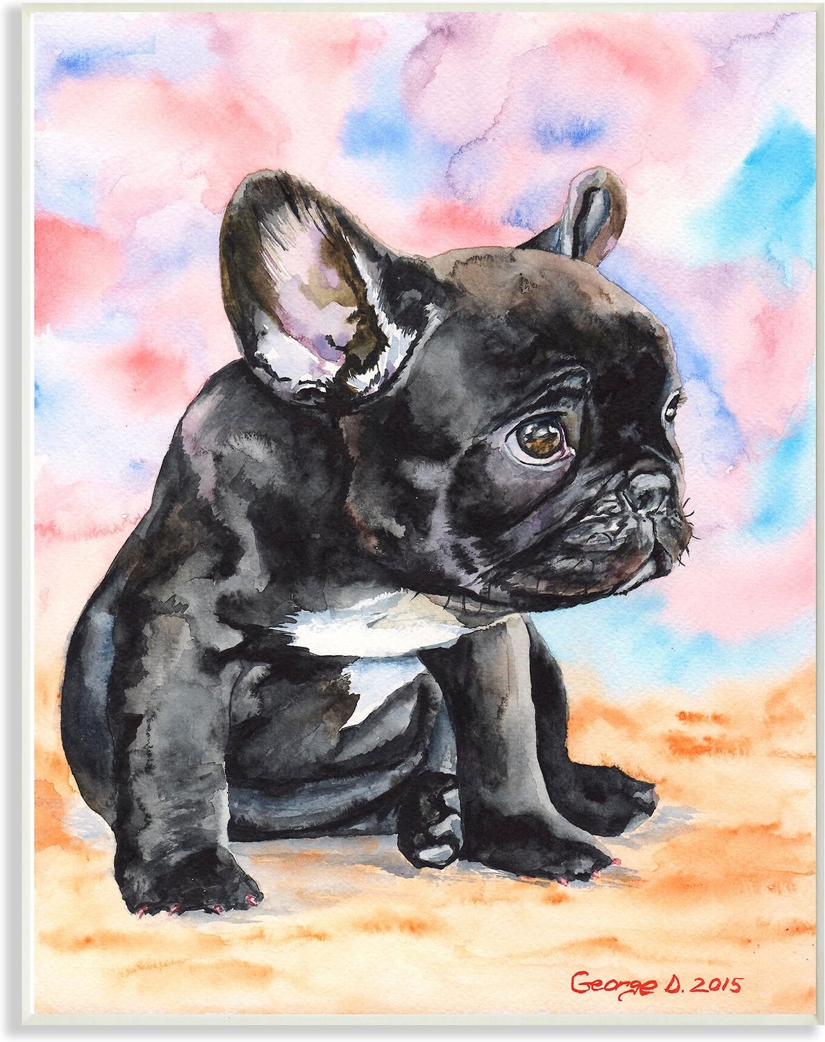 Stupell Industries French Bulldog Puppy Dog Pet Animal Watercolor Painting Dog Wall Décor, Wood