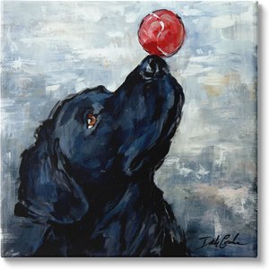 Stupell Industries Black Dog Balancing Red Ball Nose Animal Portrait Wall Décor, Canvas, 36 x 1.5 x 36-in