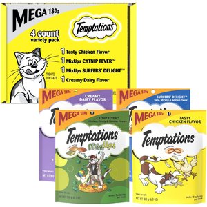 Temptations Classics & MixUps Mega Variety Pack Cat Treats, 6.3-oz pouch, case of 4