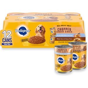 Pedigree Chopped Ground Dinner Canned Wet Dog Food Combo with Chicken, Liver & Beef, Bacon & Cheese Flavor Variety Pack, 13.2-oz can, case of 12