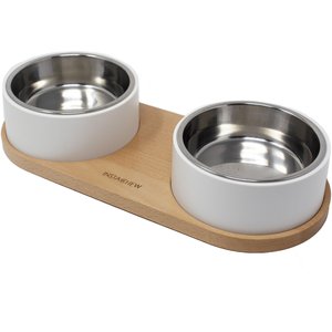 INSTACHEW Puresteel Stainless Steel Double Dog & Cat Bowl, White
