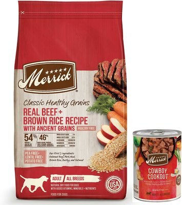 Merrick Classic Healthy Grains Real Beef + Brown Rice Recipe with Ancient Grains Dry Food + Wet Dog Food Cowboy Cookout, slide 1 of 1