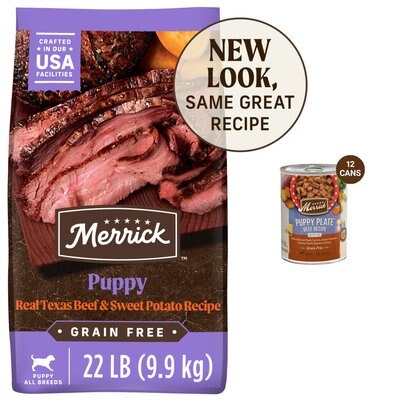 Merrick Dry Food Real Beef & Sweet Potato Recipe + Wet Dog Food Wingaling, slide 1 of 1