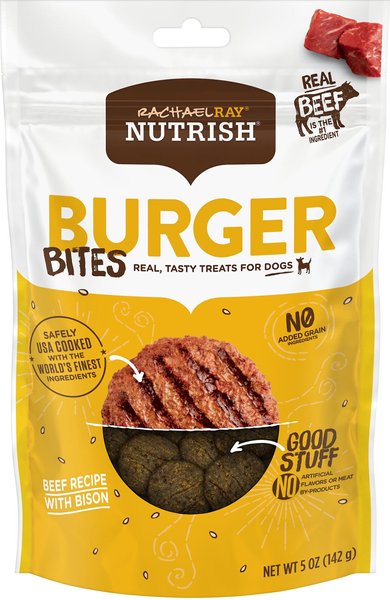 Rachael Ray Nutrish Burger Bites, Beef Burger with Bison Grain-Free Dog Treats, 5-oz bag slide 1 of 5