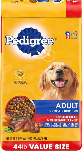 Pedigree Adult Complete Nutrition Grilled Steak & Vegetable Flavor Dry Dog Food, 44-lb bag slide 1 of 10