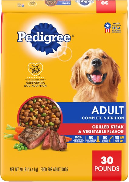 Pedigree Adult Complete Nutrition Grilled Steak & Vegetable Flavor Dry Dog Food, 30-lb bag slide 1 of 10