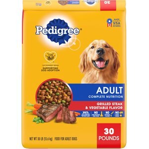 Pedigree Adult Complete Nutrition Grilled Steak & Vegetable Flavor Dry Dog Food, 30-lb bag