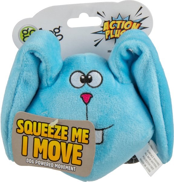 goDog Action Plush Blue Bunny Animated Squeaker Dog Toy, Blue, Medium slide 1 of 6