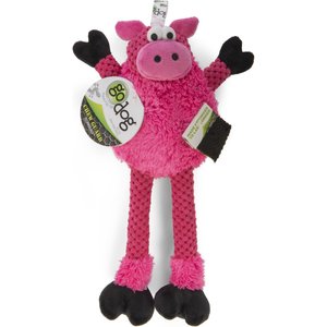 goDog Checkers Skinny Pig Squeaker Dog Toy, Pink, Small