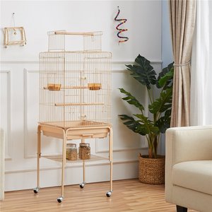 Yaheetech Play Top Metal Bird Cage, 47-in, Almond