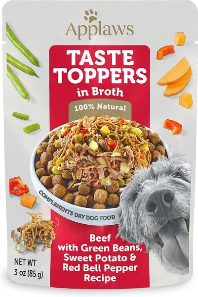 Applaws Beef, Green Beans, Pepper & Sweet Potato in Broth Wet Dog Food Topper, 3-oz pouch, case of 12 slide 1 of 6
