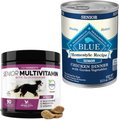 PetHonesty Duck Flavored Soft Chews Multivitamin for Senior Dogs + Blue Buffalo Homestyle Recipe Senior Chicken Dinner with Garden Vegetables Canned Food