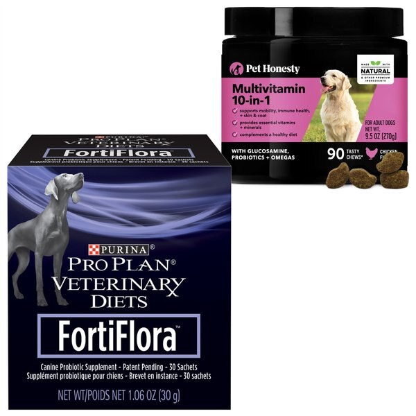 Purina Pro Plan Veterinary Diets FortiFlora Powder Digestive Supplement + PetHonesty 10-for-1 Chicken Flavored Soft Chews Multivitamin for Dogs slide 1 of 9
