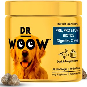 Dr Woow Pre, Pro & Post Biotics Duck & Pumpkin Flavor Soft Chew Digestion Supplement for Dogs, 90 count