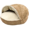 Precious Tails Plush Corduroy & Sherpa Lined Covered Cat & Dog Bed, Camel, Small