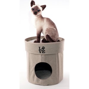 Precious Tails Home Base Circular 2-Tier Collapsible Cat Cave, Natural