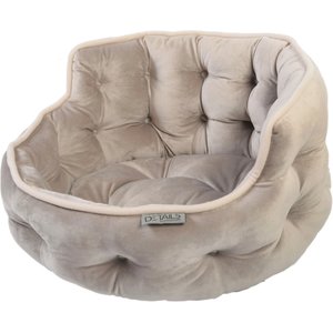 Precious Tails Ultra Plush Mini Tufted Velvet Round Bolster Cat & Dog Bed, Taupe