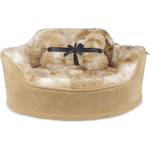 Precious Tails Princess Faux Fur Bolster Cat & Dog Bed w/ Removable Cover, Camel
