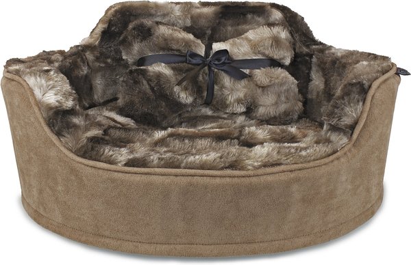 Precious Tails Princess Faux Fur Bolster Cat & Dog Bed w/ Removable Cover, Mocha slide 1 of 8