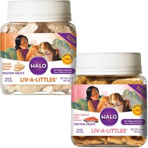 Halo Liv-a-Littles Grain-Free 100% Chicken Breast + 100% Wild Salmon Freeze-Dried Dog & Cat Treats