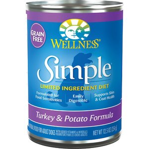 Wellness Simple Limited Ingredient Diet Grain-Free Turkey & Potato Formula Canned Dog Food, 12.5-oz, case of 12, bundle of 2