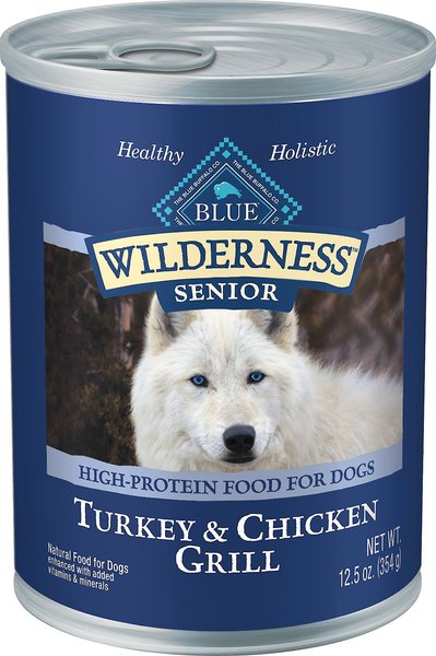 Blue Buffalo Wilderness Turkey & Chicken Grill Grain-Free Senior Canned Dog Food, 12.5-oz, case of 12, bundle of 2 slide 1 of 7