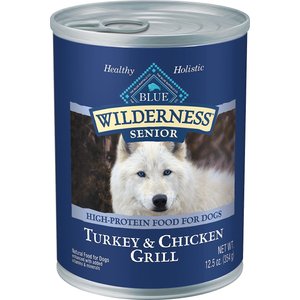Blue Buffalo Wilderness Turkey & Chicken Grill Grain-Free Senior Canned Dog Food, 12.5-oz, case of 12, bundle of 2