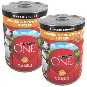Purina ONE SmartBlend Classic Ground Chicken & Brown Rice Entree Adult Canned Dog Food, 13-oz, case of 12, bundle of 2