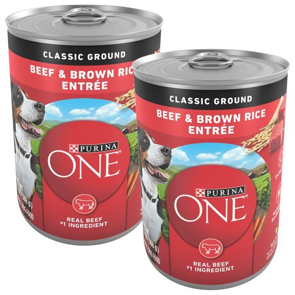 Purina ONE SmartBlend Classic Ground Beef & Brown Rice Entree Adult Canned Dog Food, 13-oz, case of 12, bundle of 2 slide 1 of 11
