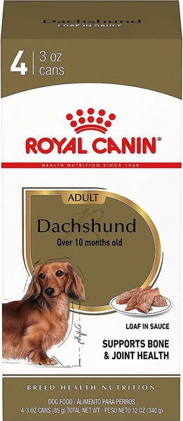 Royal Canin Breed Health Nutrition Dachshund Adult Loaf In Sauce Canned Dog Food, 3-oz, pack of 4, bundle of 2 slide 1 of 9