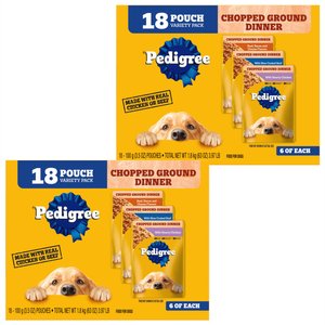 Pedigree Chopped Ground Dinner Variety Pack With Chicken, Beef & Bacon Wet Dog Food, 3.5-oz, case of 18, bundle of 2
