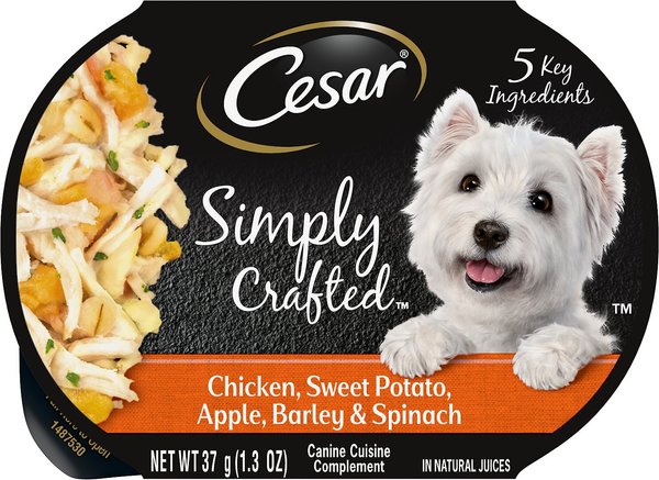 Cesar Simply Crafted Chicken, Sweet Potato, Apple, Barley & Spinach Limited-Ingredient Wet Dog Food Topper, 1.3-oz, case of 10, bundle of 2 slide 1 of 9