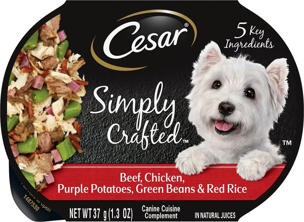 Cesar Simply Crafted Beef, Chicken, Purple Potatoes, Green Beans & Red Rice Wet Dog Food Topper, 1.3-oz, case of 10, bundle of 2 slide 1 of 9