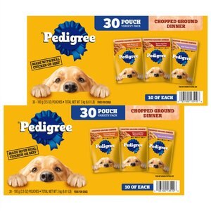 Pedigree Chopped Ground Dinner Variety Pack Adult Wet Dog Food, 3.5-oz pouch, case of 30, 3.5-oz pouch, case of 30, bundle of 2