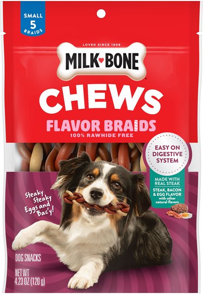 Milk-Bone Flavor Braids Chews Steaky Steaky Eggs & Bac'y Dog Treats, 4.23-oz pouch, case of 5 slide 1 of 7