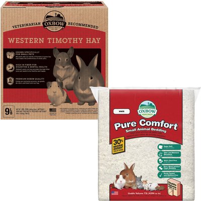 Oxbow Animal Health Western Timothy Hay All Natural Hay for Rabbits, Guinea Pigs, Chinchillas, Hamsters & Gerbils + Pure Comfort Small Animal Bedding, White, slide 1 of 1