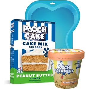 Pooch Cake Basic Starter Plus Peanut Butter Cake Mix with Cake Mold kit & Pooch Creamery Peanut Butter Ice Cream Dog Treat, 9-oz box & 5.25-oz carton
