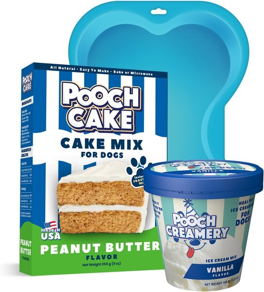 Pooch Cake Basic Starter Plus Peanut Butter Cake Mix with Cake Mold Kit & Pooch Creamery Vanilla Ice Cream, 9-oz box & 5.25-oz carton slide 1 of 4